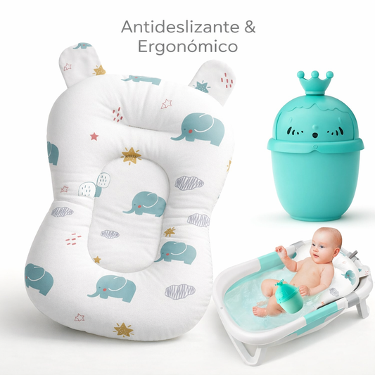 Cojín para bañera de bebé (Diseño elefantes turquesa)