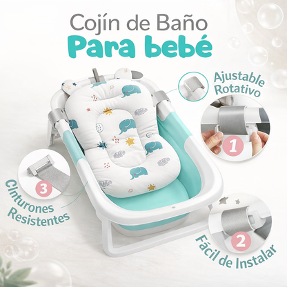 Cojín para bañera de bebé (Diseño elefantes turquesa)